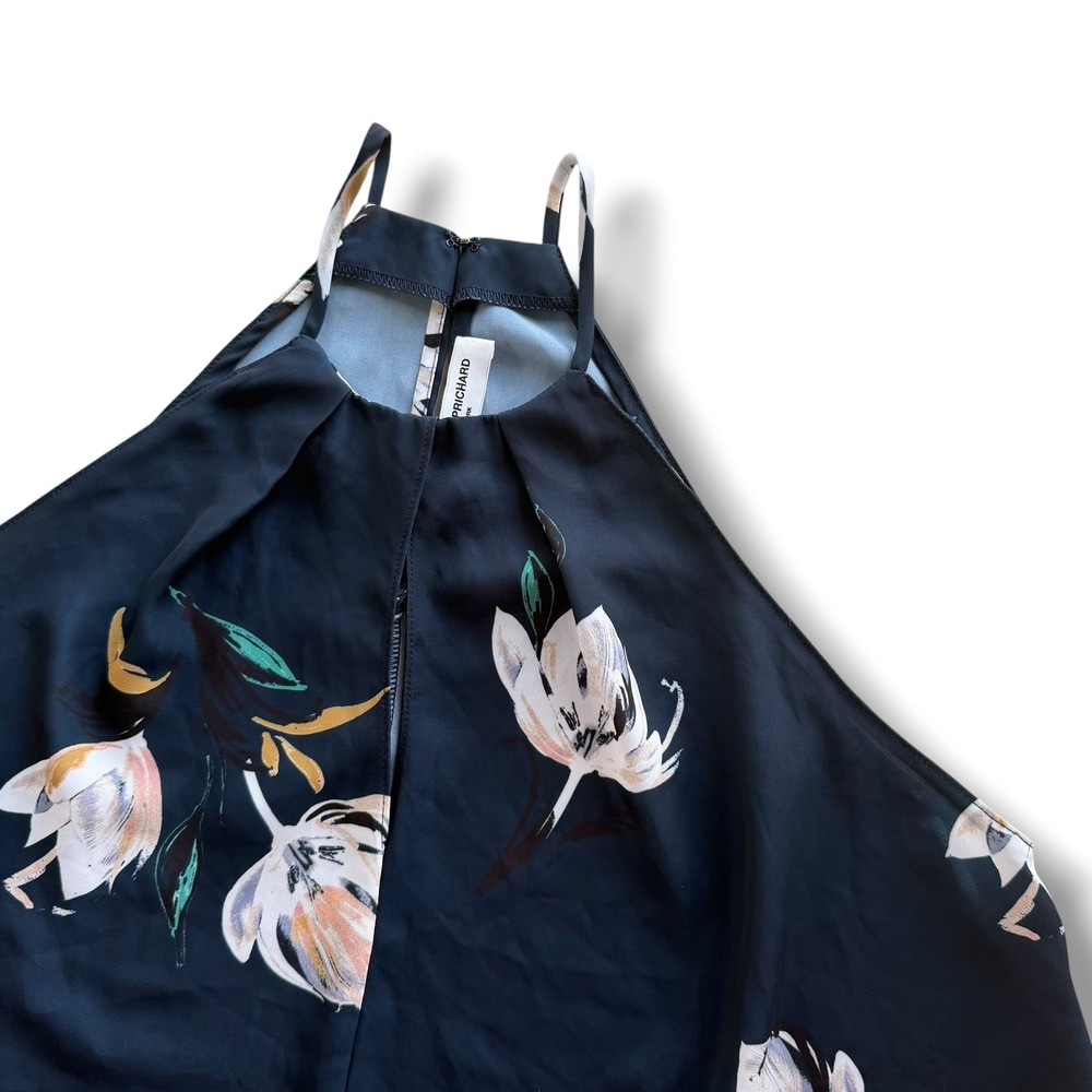 Amanda Uprichard Size L Navy Kinsbury Floral Marnie Sleeveless Halter Top Preppy